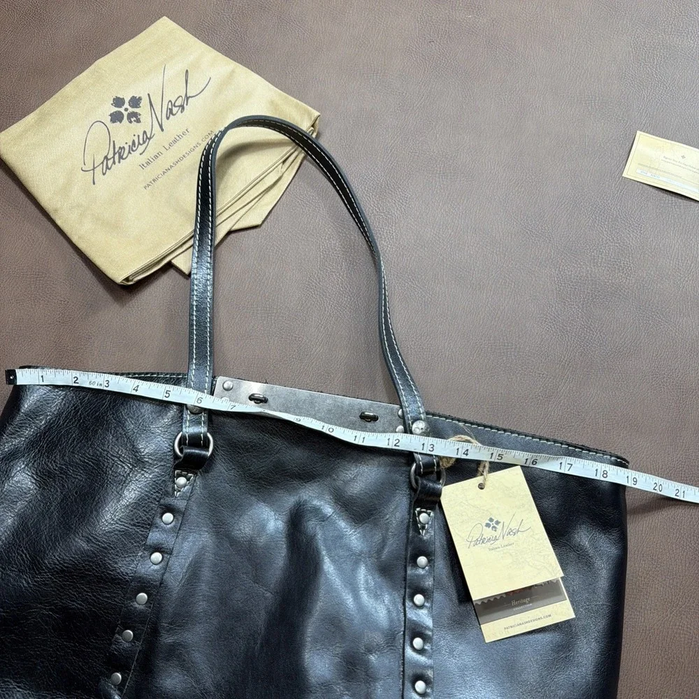 PATRICIA NASH Western Tote Shoulder Bag Studded Black Italian Leather Purse New!